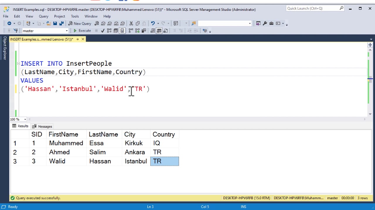 T sql insert into