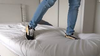 Bed trampling and jumping with Vans Shoes