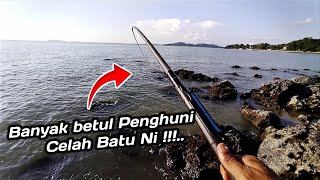 Memancing Ikan Kerapu Celah Batu Umpan Udang Kopek - Joran Telescopic