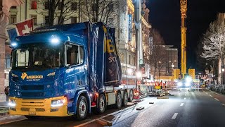 Panoramaflug nach Mitternacht in die Klinik - Aufwändige Einbringung eines 7.5t MRIs am Bhf Luzern