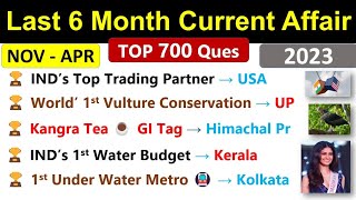Last 6 Month Current Affairs 2023 | Top 700 | Nov To April 2023 Current Affairs | Last 6 Months CA |