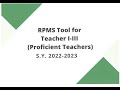 RPMS Tool for Teacher I-III (Proficient Teachers) S.Y. 2022- 2023