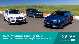 BMW X3 v Land Rover Discovery Sport v Volvo XC60 | Best Medium Lux SUV | Drive Car of the Year 2021