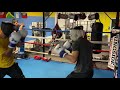 2 boxers showing great technique in a sparring session. one is a beginner the other had 3 fights.