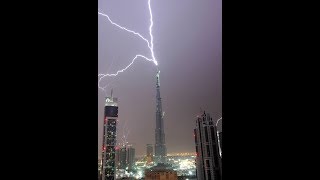 Burj Khalifa Dubai :  Struck By Lightning During Storms 829 Mt Tall Burj Khalifa