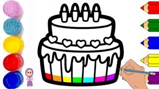 How to draw Rainbow birthday cake | Easy cake drawing,coloring for kids @Gul-e-ZahraArt