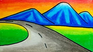 How To Draw A Beautiful Mountain Scenery |Drawing Mountain Easy Scenery