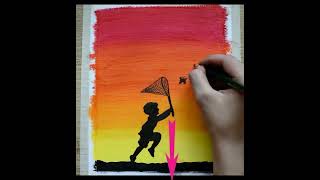 Sunset easy scenery drawing with oil pastel #shorts #funcrafts