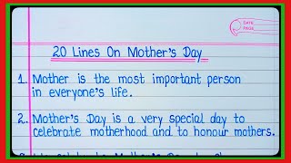 20 Lines On Mother's Day In English/Essay On Mother's Day/Mother's Day 10 Lines/Mother's Day Special