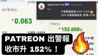 百度9888同呢隻車股有關？股東增持？PATREON再出ALERT，中國智慧能源1004收市升152%，CCASS 貨源歸邊？