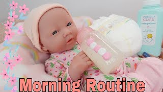 La Newborn Baby Doll Morning Routine feeding, changing and stroller walk