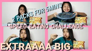 SPEED EATING CHALLENGE!! i ate 2 packs of payless xtra big for 5mins.  #extrabig #payless #speedeat