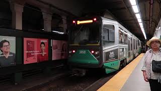 MBTA Green Line: Breda Type 8 \u0026 Kinki-Shayo Type 7 Trains @ Copley