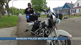 Police motorcycles patrol the streets of Mandan