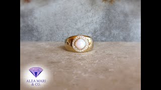 Custom White Opal and Diamond Men's Wedding Band, 14kt