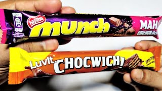 LuvIt Chocwich Crispy Chocolate Vs Nestlé Munch Crunchilicious | Ingredients/Recipe, Taste, Price🍫