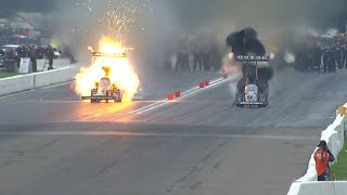 NHRA Terry McMillen engine explodes in ball of fire