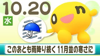 このあとも雨降り続く　11月並みの寒さに　10月20日の天気