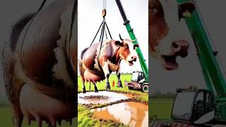 Heavy Cow stuck in muddy field rescued with farmer's help #humanity