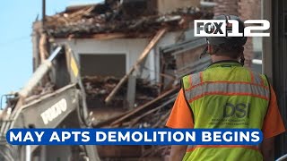 Demolition begins on remains of May Apartments four months after fire