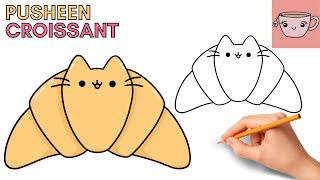 How To Draw Pusheen Cat - Croissant | Cute Easy Step By Step Drawing Tutorial