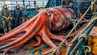 How Fishermen Catch Millions of Giant Squid Every Day - Hand squid fishing on the big boat