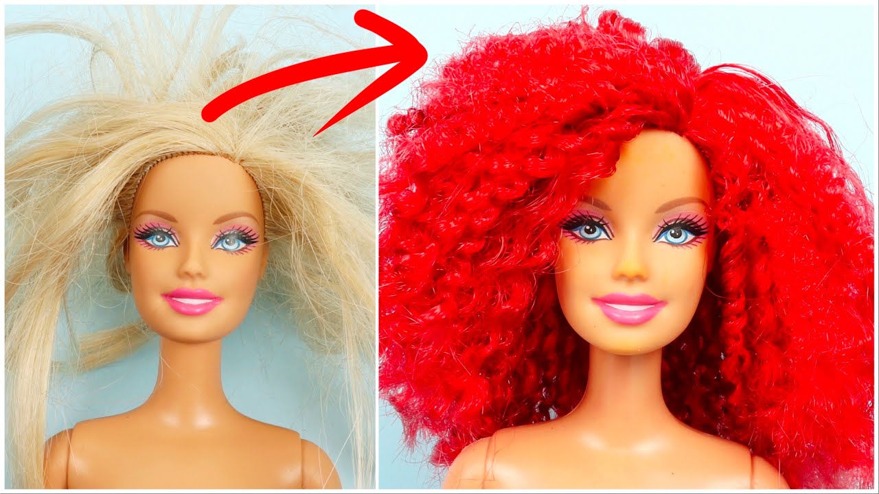 GORGEOUS BARBIE HAIRSTYLES - How To Make Red Doll Hair With Hair Dye ...