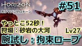 【ホライゾンZD #51】砂岩の大河の狩場／腕試し：拘束ロープ、やっとこ52秒！【Horizon Zero Dawn／ノーマル／字幕プレイ動画】