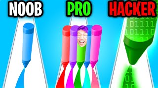 Can We Go NOOB vs PRO vs HACKER In PENCIL RUSH 3D!? (ALL LEVELS!)