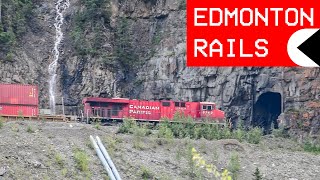 Westbound CP Intermodal Train in the Rocky Mountains ft. Waterfall \u0026 Tunnel!