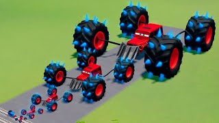 Big \u0026 Small Monster Truck Spiked Spider Red Vizor vs Thomas Train BeamNG.drive