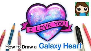How to Draw a Heart with Ribbon Banner w/ Galaxy Coloring
