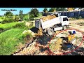 Transaction Filling Up The Land, By Bulldozer KOMATSU D31p, Dump Truck 5Ton Unloading