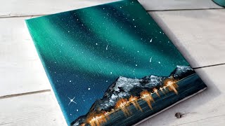 Aurora borealis Northern lights Painting | Easy acrylic painting for beginners