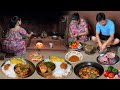 Village Style Chicken & Capsicum mix Curry with Rice cooking & eating in Village Kitchen