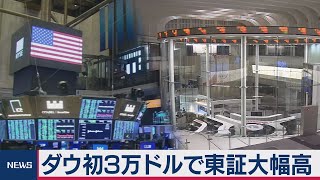 NYダウ初３万ドルで東証大幅高　一時500円超上昇（2020年11月25日）