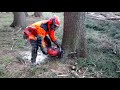 When the woodcutter runs out of fuel in the Husqvarna chainsaw