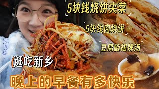 【逛吃新乡】5块钱的烧饼夹菜和肉火烧太狂了！鸡汁豆腐脑仙品！