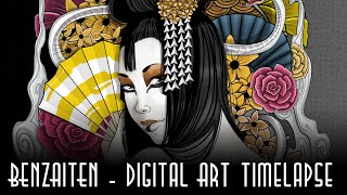 Japanese Goddess Benzaiten - Digital Art Timelapse