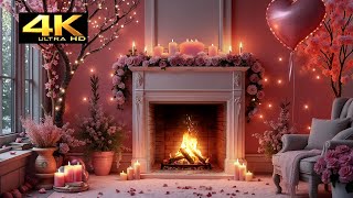 ❤️🔥 4К Valentine’s Fireplace | Cozy Candlelight, Flowers \u0026 Crackling Fire 🌸✨ Romantic Ambience