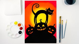 🎨Easy Halloween Cat and Three Pumpkins Painting Step by Step Tutorial for Kids and Beginners! 🎃🐾