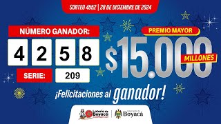 Premio Mayor | Lotería de Boyacá Sorteo 4552 #CanalTelesantiago 28 de diciembre 2024