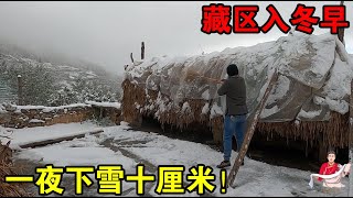 藏区高原入冬早，一夜就下10厘米厚的雪，阿斌起床就帮舅舅扫雪【嘉绒阿斌】