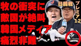 牧秀吾が韓国選手と衝突時の“あの行為”に韓国ファン達の反応が…韓国メディアも日本に対する辛辣すぎる衝撃的なコメントを発表…韓国代表の応援席に存在する伝説の存在に驚きを隠せない【プレミア12/日韓戦】