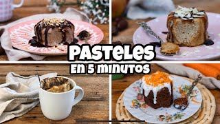 LOS 4 MEJORES MUGCAKES FIT en 5 MINUTOS - Pasteles SIN HORNO