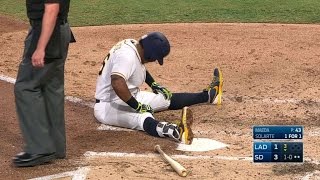 LAD@SD: Solarte hit by pitch, stays in game