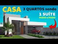 COMO FAZER uma CASA com 3 QUARTOS sendo 1 SUÍTE - Fachada Moderna