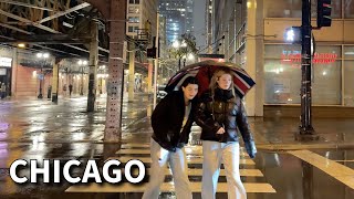 Night Rain Walk Chicago - Umbrella Rainfall And Street Sounds on Wednesday | November 13, 2024 | 4k