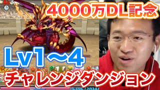 【パズドラ】チャレンジダンジョン Lv1〜4に挑戦！【4000万DL記念】