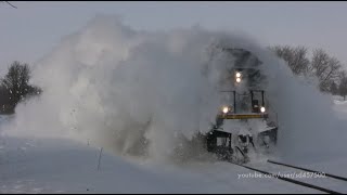 Train blasting and plowing snow with CP 6644, the D-Day Veteran's Unit